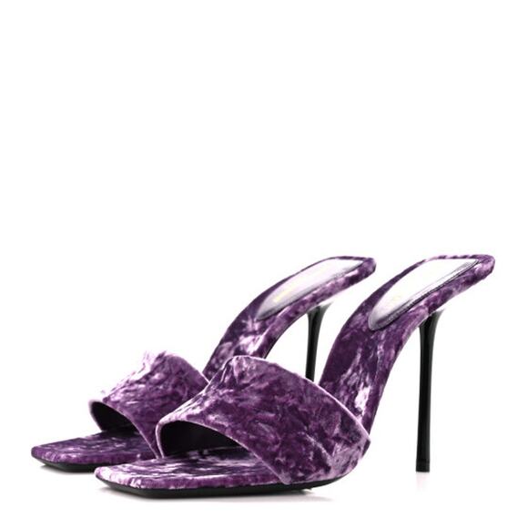 Saint Laurent Baliqua 105 Velvet Mule Sandals Malva Purple High Heel EU 37.5 - Picture 1 of 10